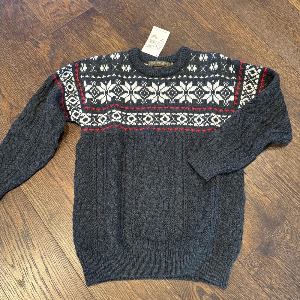 Men's Nordic Pattern Crewneck Sweater - Dark Gray